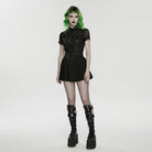 PUNK RAVE Women's Cyberpunk Buckle-up Zip Pleated Skirt