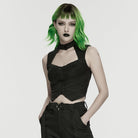 PUNK RAVE Women's Cyberpunk Cutout Studded Mechanical Tank Top Black