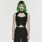 PUNK RAVE Women's Cyberpunk Cutout Studded Mechanical Tank Top Black