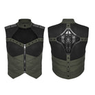 PUNK RAVE Women's Cyberpunk Cutout Studded Mechanical Vest Black-Green