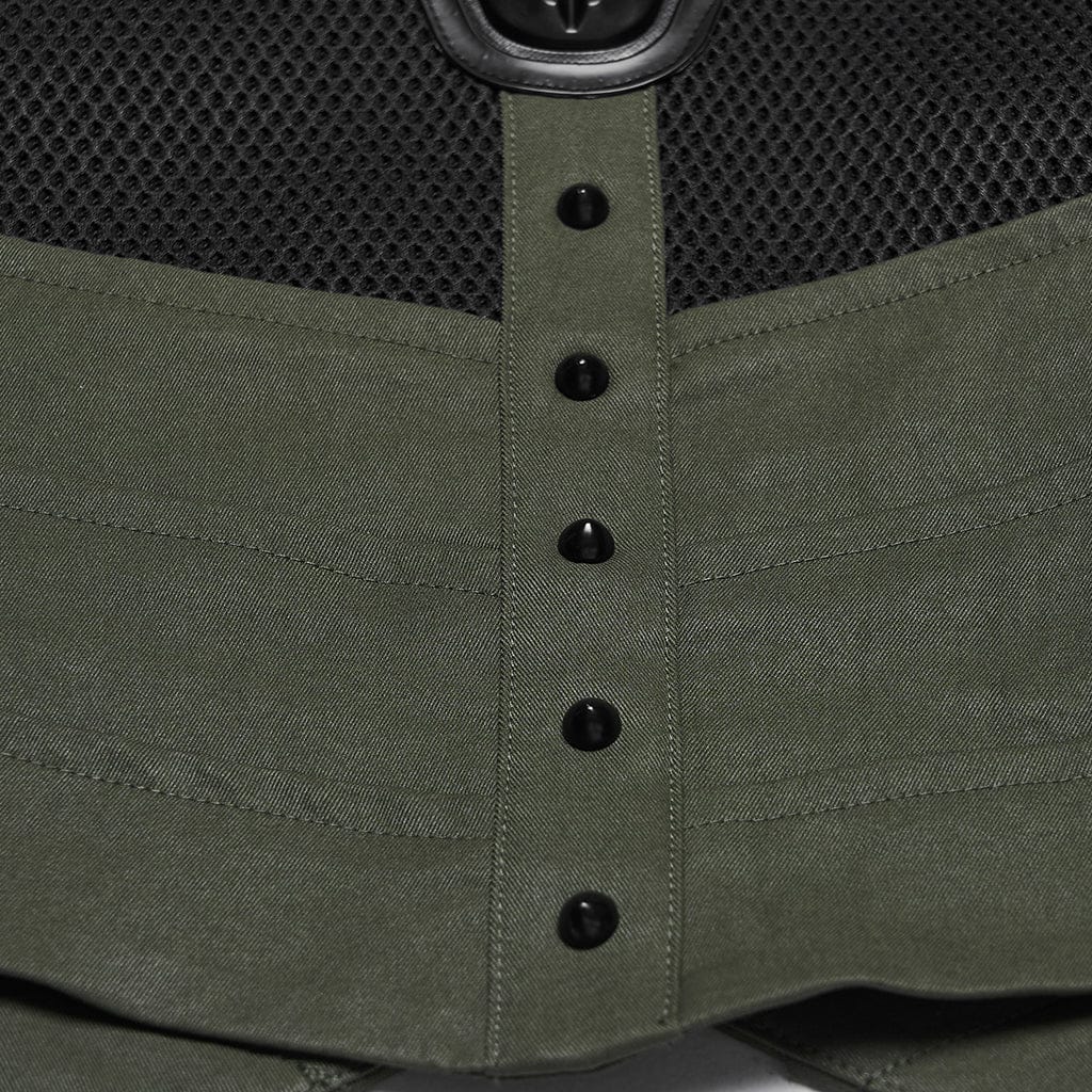 PUNK RAVE Women's Cyberpunk Cutout Studded Mechanical Vest Black-Green