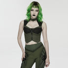 PUNK RAVE Women's Cyberpunk Cutout Studded Mechanical Vest Black-Green