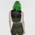 PUNK RAVE Women's Cyberpunk Cutout Studded Mechanical Vest Black-Green
