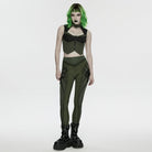 PUNK RAVE Women's Cyberpunk Cutout Studded Mechanical Vest Black-Green