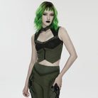 PUNK RAVE Women's Cyberpunk Cutout Studded Mechanical Vest Black-Green