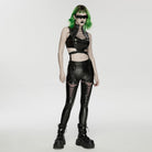 PUNK RAVE Women's Cyberpunk Eyelet Mesh Splice Leggings Black