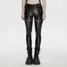 PUNK RAVE Women's Cyberpunk Eyelet Mesh Splice Leggings Black