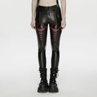 PUNK RAVE Women's Cyberpunk Eyelet Mesh Splice Leggings Black-Red