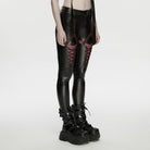 PUNK RAVE Women's Cyberpunk Eyelet Mesh Splice Leggings Black-Red