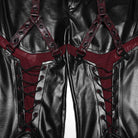 PUNK RAVE Women's Cyberpunk Eyelet Mesh Splice Leggings Black-Red