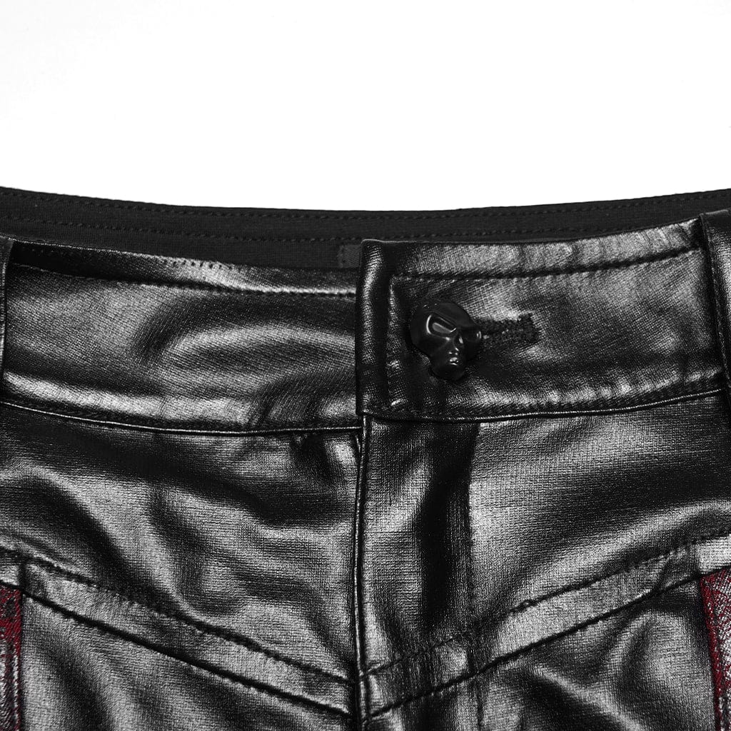 PUNK RAVE Women's Cyberpunk Eyelet Mesh Splice Leggings Black-Red