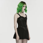 PUNK RAVE Women's Cyberpunk Eyelet Studded Zip Bustier