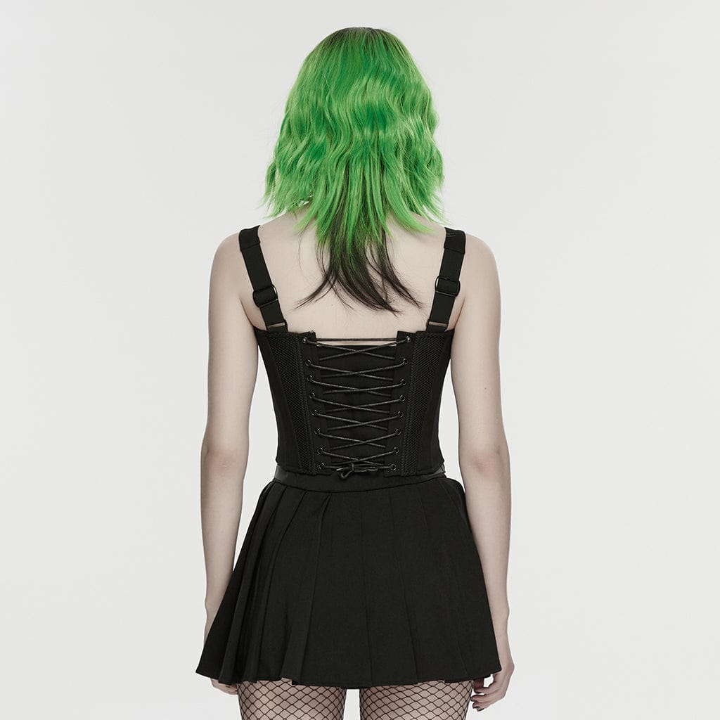 PUNK RAVE Women's Cyberpunk Eyelet Studded Zip Bustier