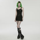 PUNK RAVE Women's Cyberpunk Eyelet Studded Zip Bustier