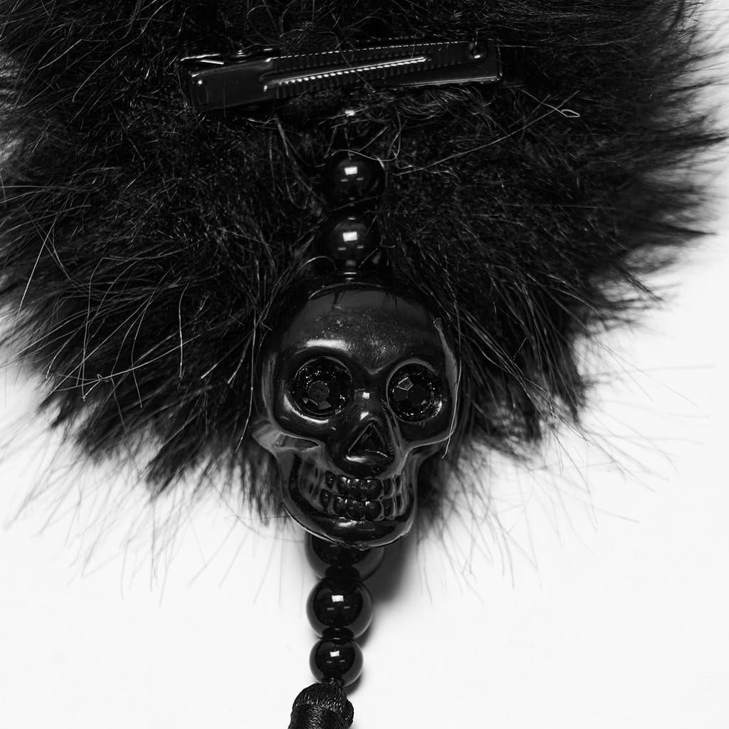 PUNK RAVE Women's Cyberpunk Furry Skull Tassel Headwear