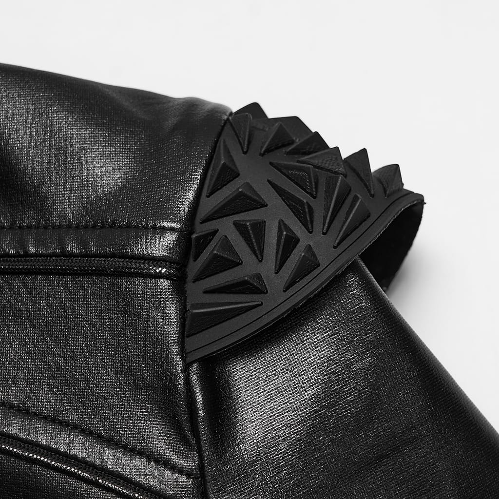 PUNK RAVE Women's Cyberpunk Geometric Spiked Shoulder Panel Zip Front Jacket