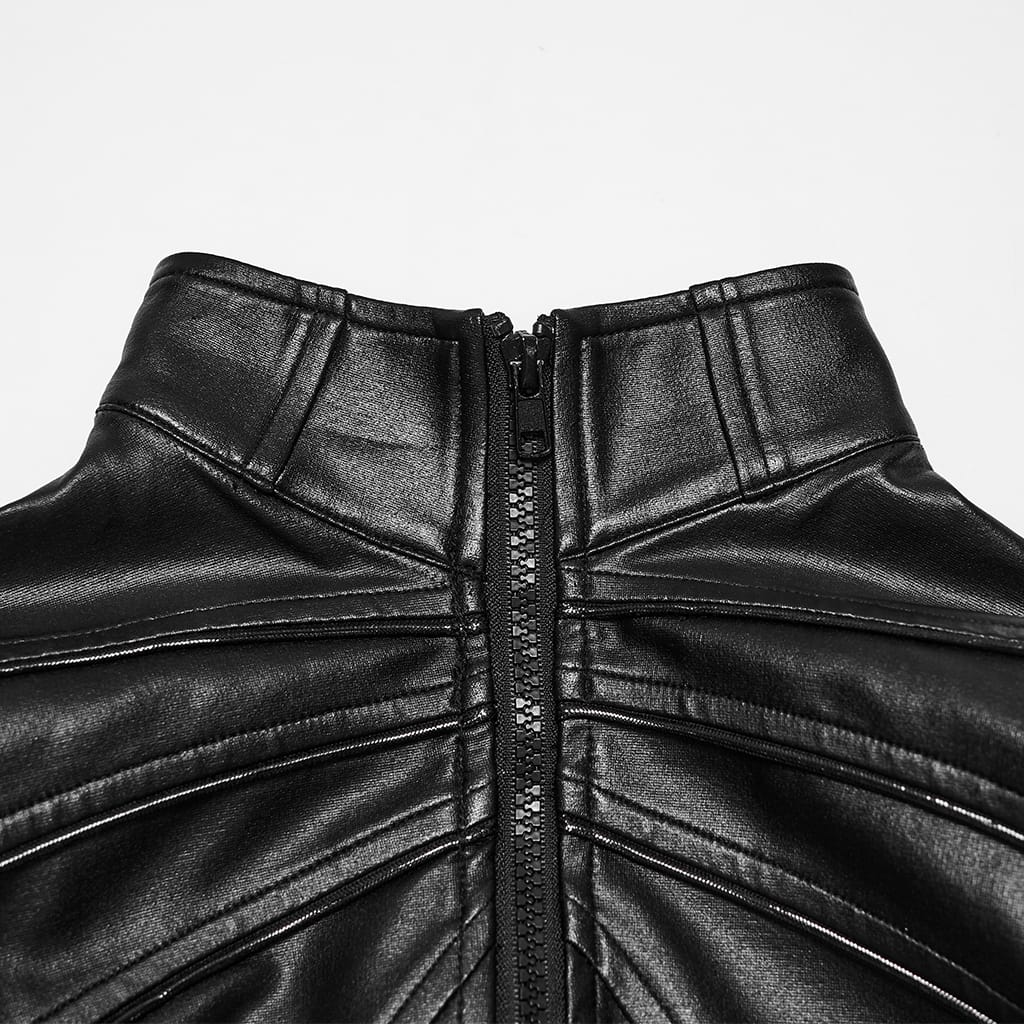 PUNK RAVE Women's Cyberpunk Geometric Spiked Shoulder Panel Zip Front Jacket