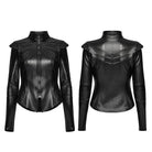 PUNK RAVE Women's Cyberpunk Geometric Spiked Shoulder Panel Zip Front Jacket