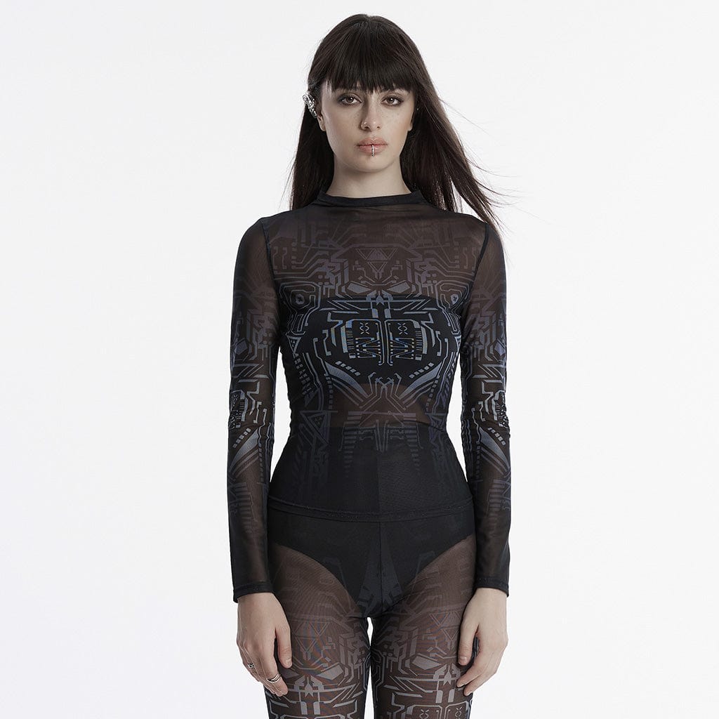 Women's Cyberpunk Gradient Printed Mesh Shirt – Punk Design
