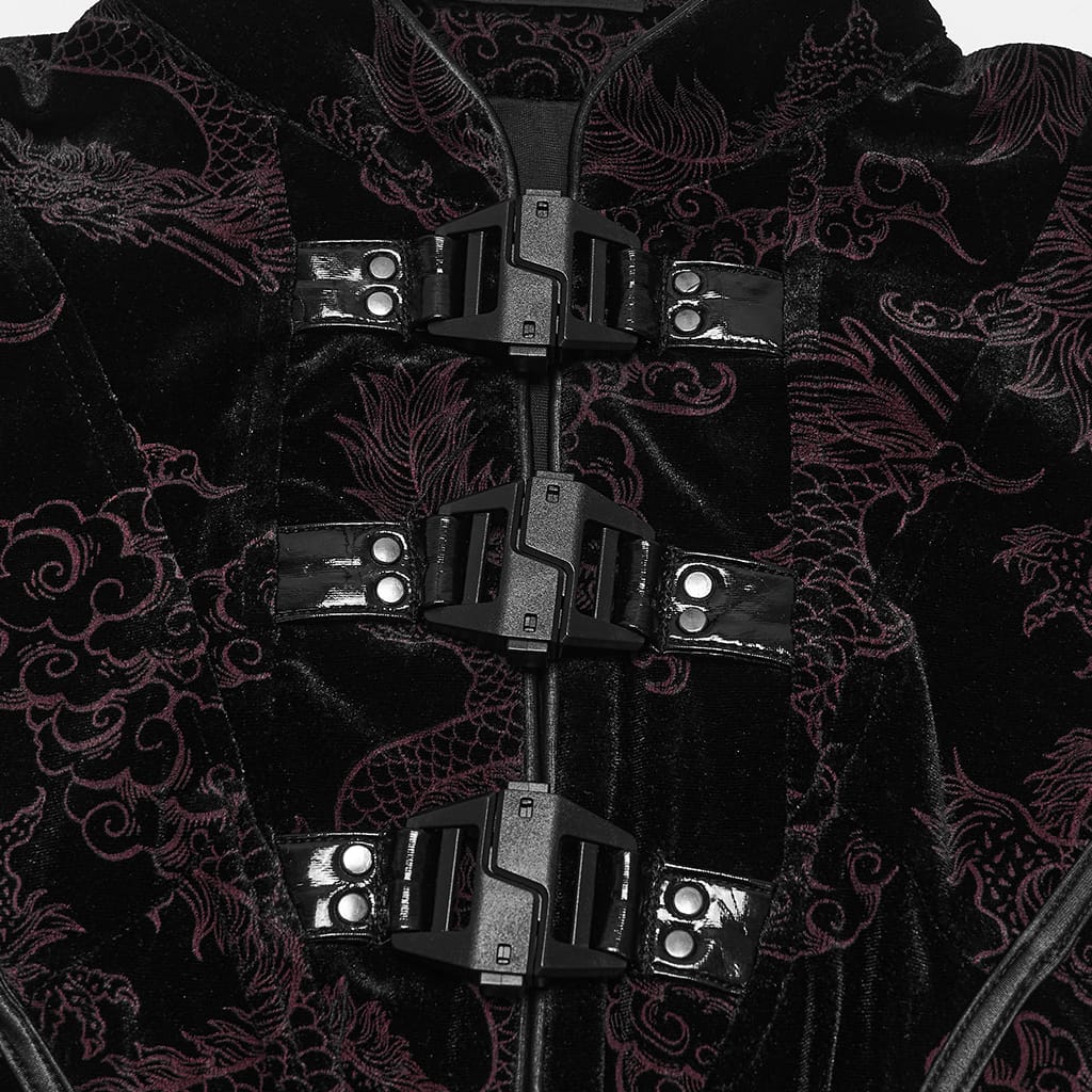 PUNK RAVE Women's Cyberpunk Jacquard Buckle Strap Sleeveless Dress