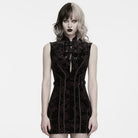 PUNK RAVE Women's Cyberpunk Jacquard Buckle Strap Sleeveless Dress