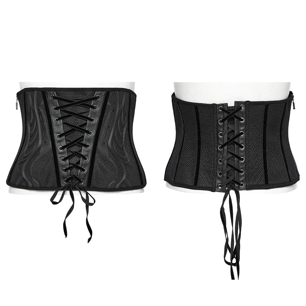 PUNK RAVE Women's Cyberpunk Lace-up Mesh Underbust Corset