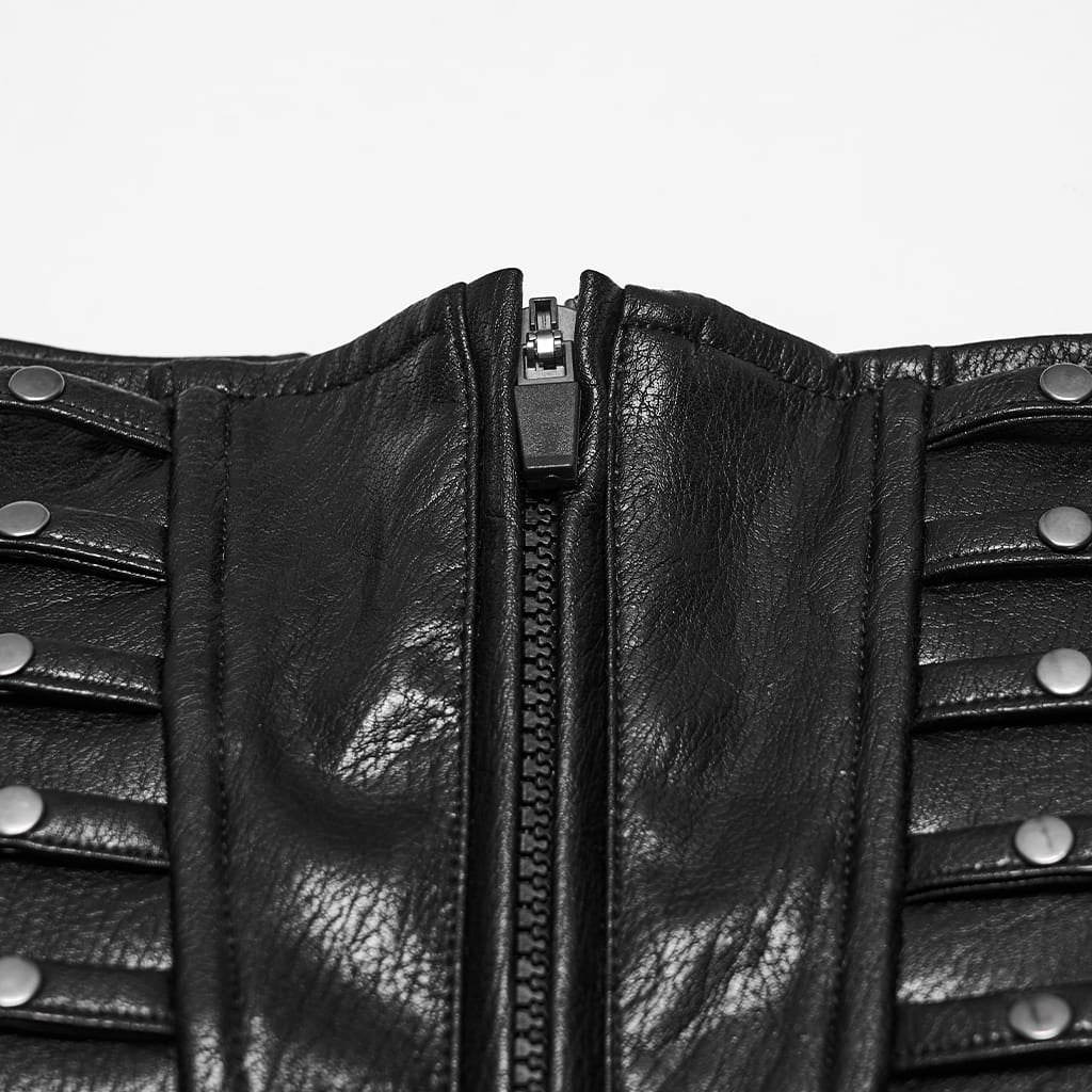 PUNK RAVE Women's Cyberpunk Lace-up Studded Zip Front Underbust Corset