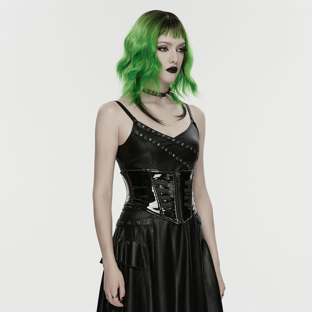 PUNK RAVE Women's Cyberpunk Lace-up Zip Underbust Corset