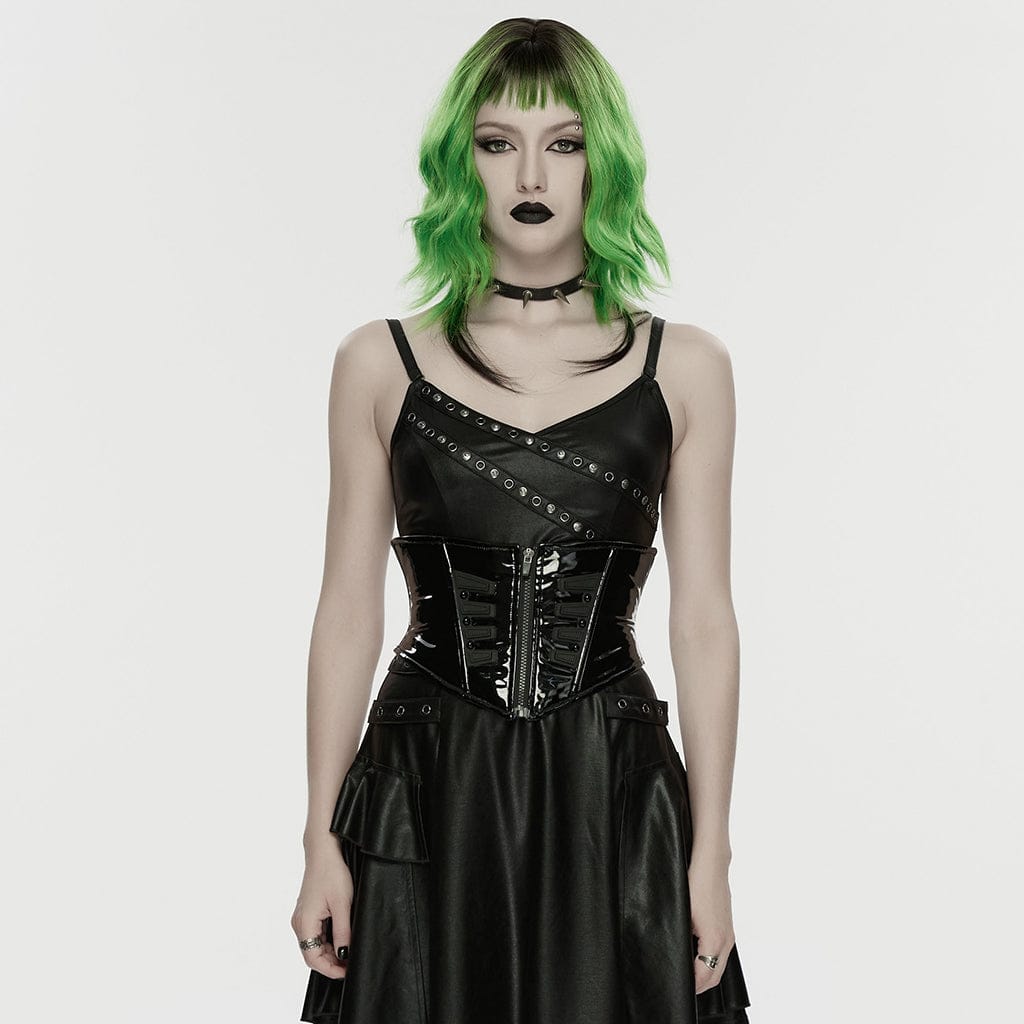 PUNK RAVE Women's Cyberpunk Lace-up Zip Underbust Corset