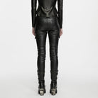 PUNK RAVE Women's Cyberpunk Multi Pocket Ruched Knee Faux Leather Skinny Pants
