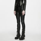 PUNK RAVE Women's Cyberpunk Multi Pocket Ruched Knee Faux Leather Skinny Pants