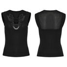 PUNK RAVE Women's Cyberpunk Plunging Mesh Splice Tank Top