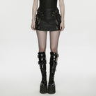 PUNK RAVE Women's Cyberpunk Printed Mesh Splice Skirt with Detachable Pocket