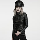 PUNK RAVE Women's Cyberpunk Stand Collar Buckle Strap Cropped Jacket