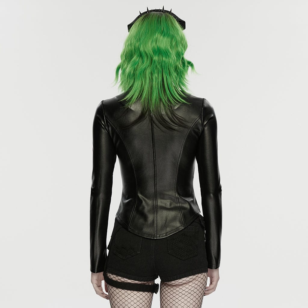 PUNK RAVE Women's Cyberpunk Stand Collar Embossed Slim Fit Jacket