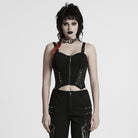 PUNK RAVE Women's Cyberpunk Studded Buckle Lace-up Tank Top