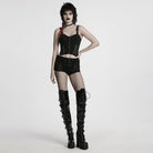 PUNK RAVE Women's Cyberpunk Studded Buckle Lace-up Tank Top