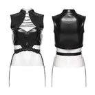 PUNK RAVE Women's Cyberpunk Studded Cutout Strappy Crop Top Black