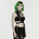 PUNK RAVE Women's Cyberpunk Studded Cutout Strappy Crop Top Black