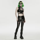 PUNK RAVE Women's Cyberpunk Studded Cutout Strappy Crop Top Black