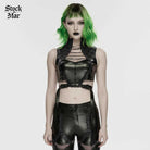PUNK RAVE Women's Cyberpunk Studded Cutout Strappy Crop Top Black
