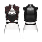 PUNK RAVE Women's Cyberpunk Studded Cutout Strappy Crop Top Black-Red