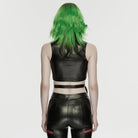 PUNK RAVE Women's Cyberpunk Studded Cutout Strappy Crop Top Black-Red