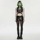 PUNK RAVE Women's Cyberpunk Studded Cutout Strappy Crop Top Black-Red