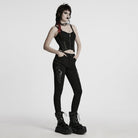 PUNK RAVE Women's Cyberpunk Studded Pleated Leggings
