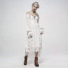 PUNK RAVE Women's Goth Cold Shoulder Puff Sleeved Little Dresses With Mesh Ruffles