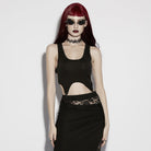 PUNK RAVE Women's Gothic Adjustable Strap Cutout Tank Top