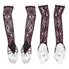 PUNK RAVE Women's Gothic Applique Beaded Long Gloves Red