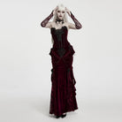 PUNK RAVE Women's Gothic Applique Beaded Long Gloves Red
