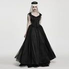 PUNK RAVE Women's Gothic Applique Chained Sleeveless Maxi Dress Black